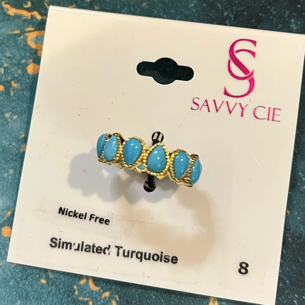 NWT Savvy Cie Jewels Simulated Turquoise Eternity Ring